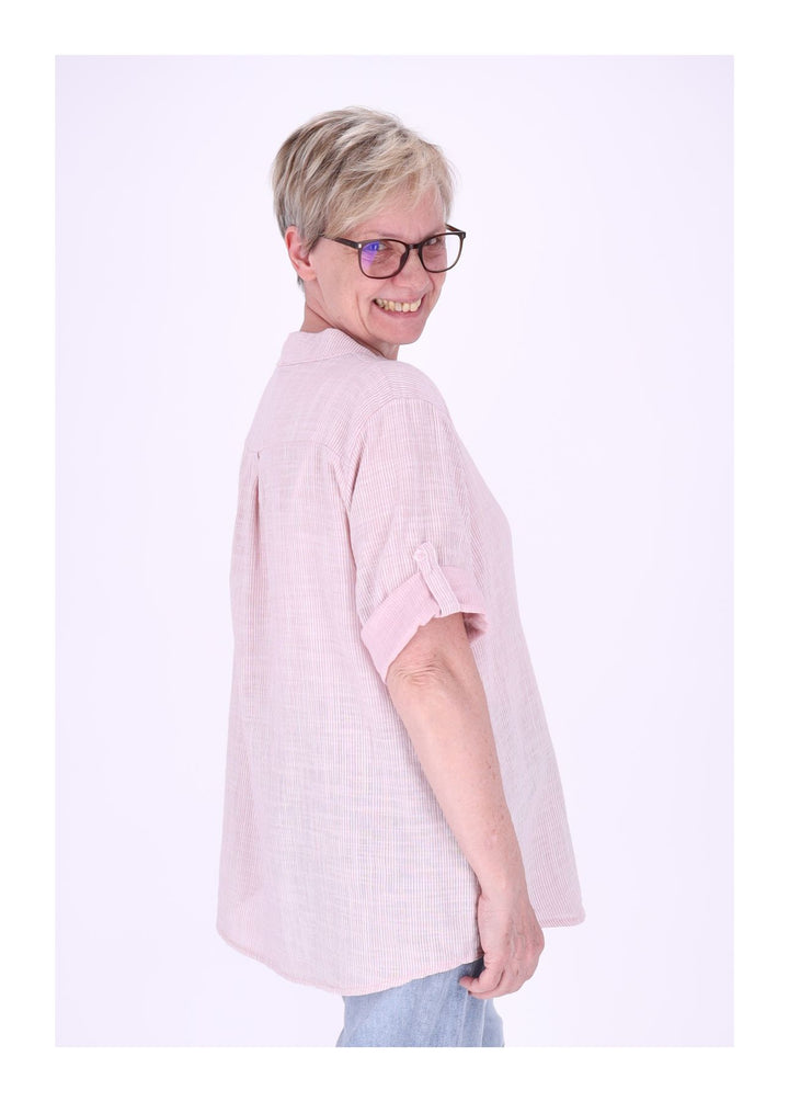 Blusenshirt Damen Stehkragen kurze Knopfleiste AOP