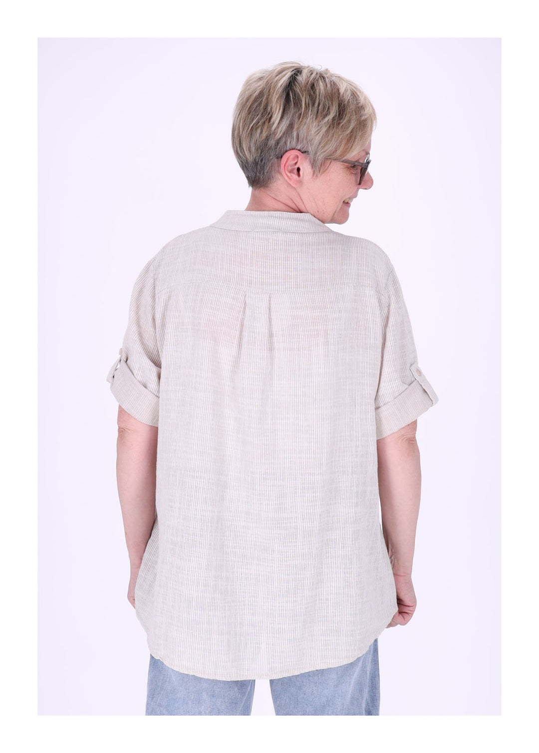 Blusenshirt Damen Stehkragen kurze Knopfleiste AOP