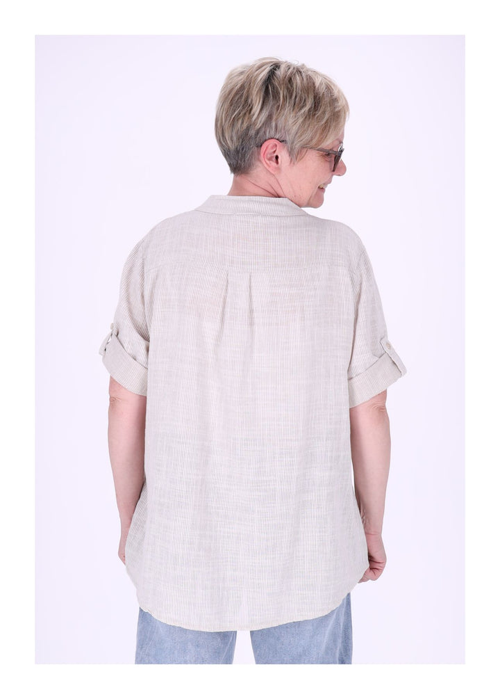 Blusenshirt Damen Stehkragen kurze Knopfleiste AOP