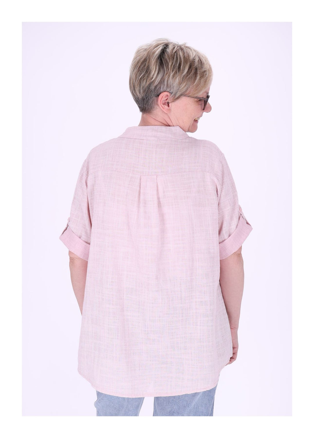 Blusenshirt Damen Stehkragen kurze Knopfleiste AOP