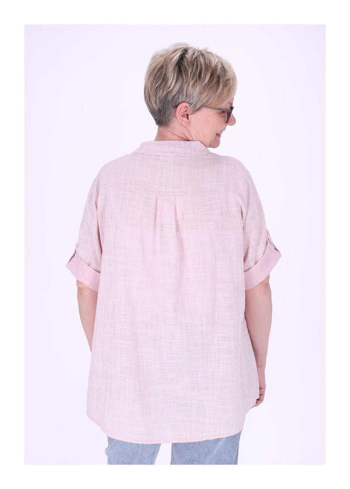 Blusenshirt Damen Stehkragen kurze Knopfleiste AOP