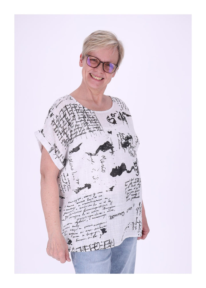 T-Shirt Damen Rundhals Leinenmix AOP