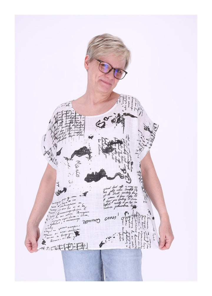 T-Shirt Damen Rundhals Leinenmix AOP