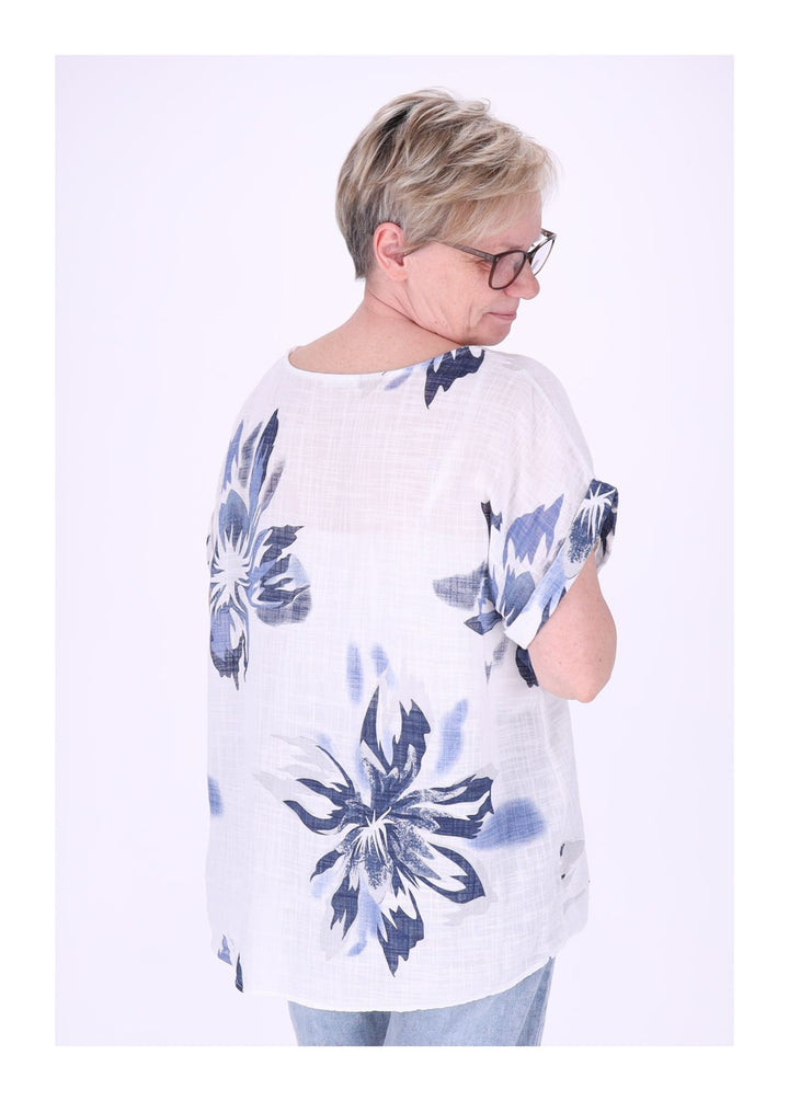 T-Shirt Damen Rundhals Leinenmix AOP