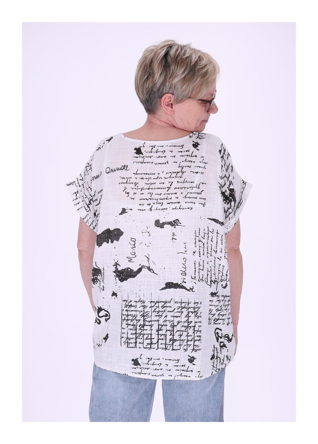 T-Shirt Damen Rundhals Leinenmix AOP