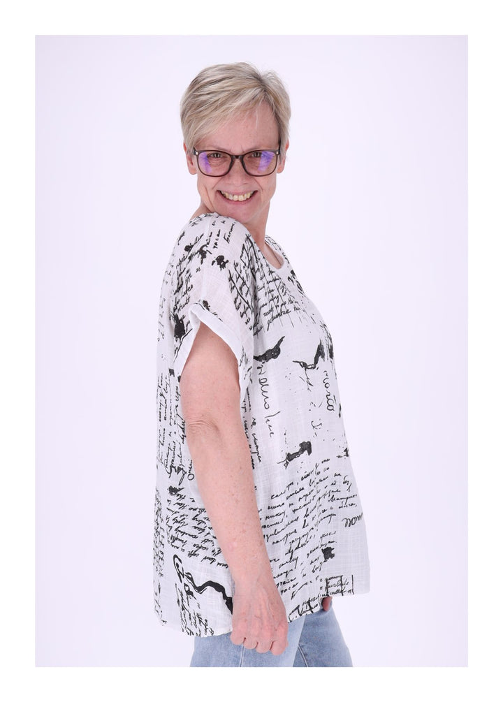 T-Shirt Damen Rundhals Leinenmix AOP