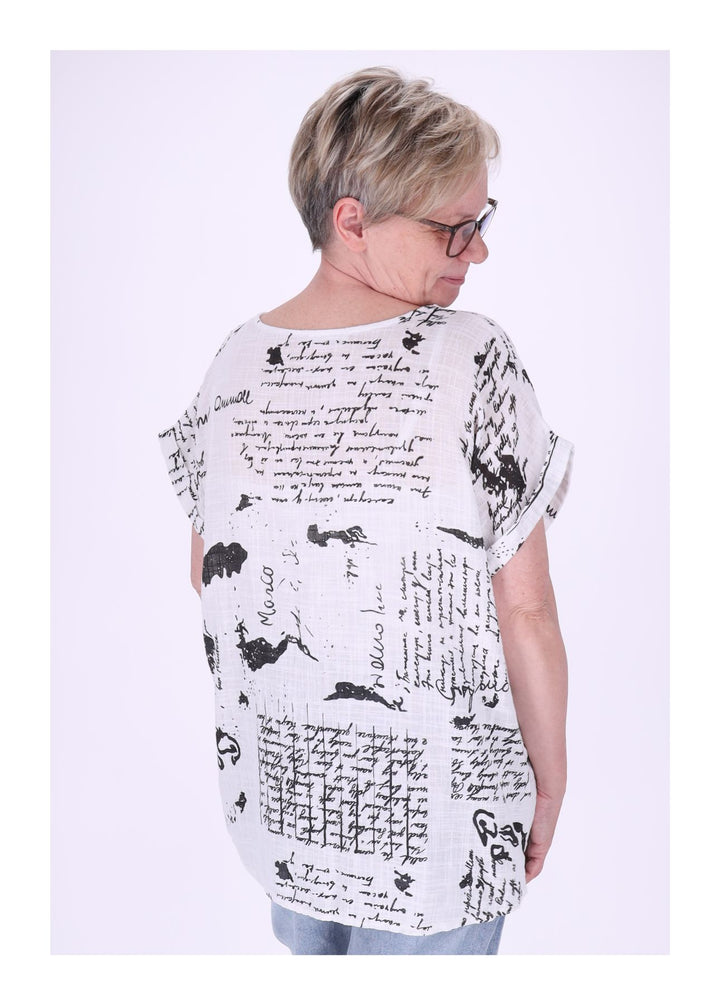 T-Shirt Damen Rundhals Leinenmix AOP