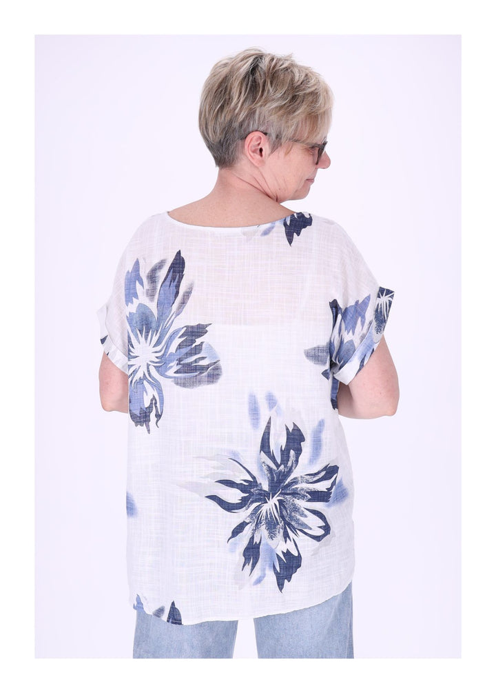 T-Shirt Damen Rundhals Leinenmix AOP