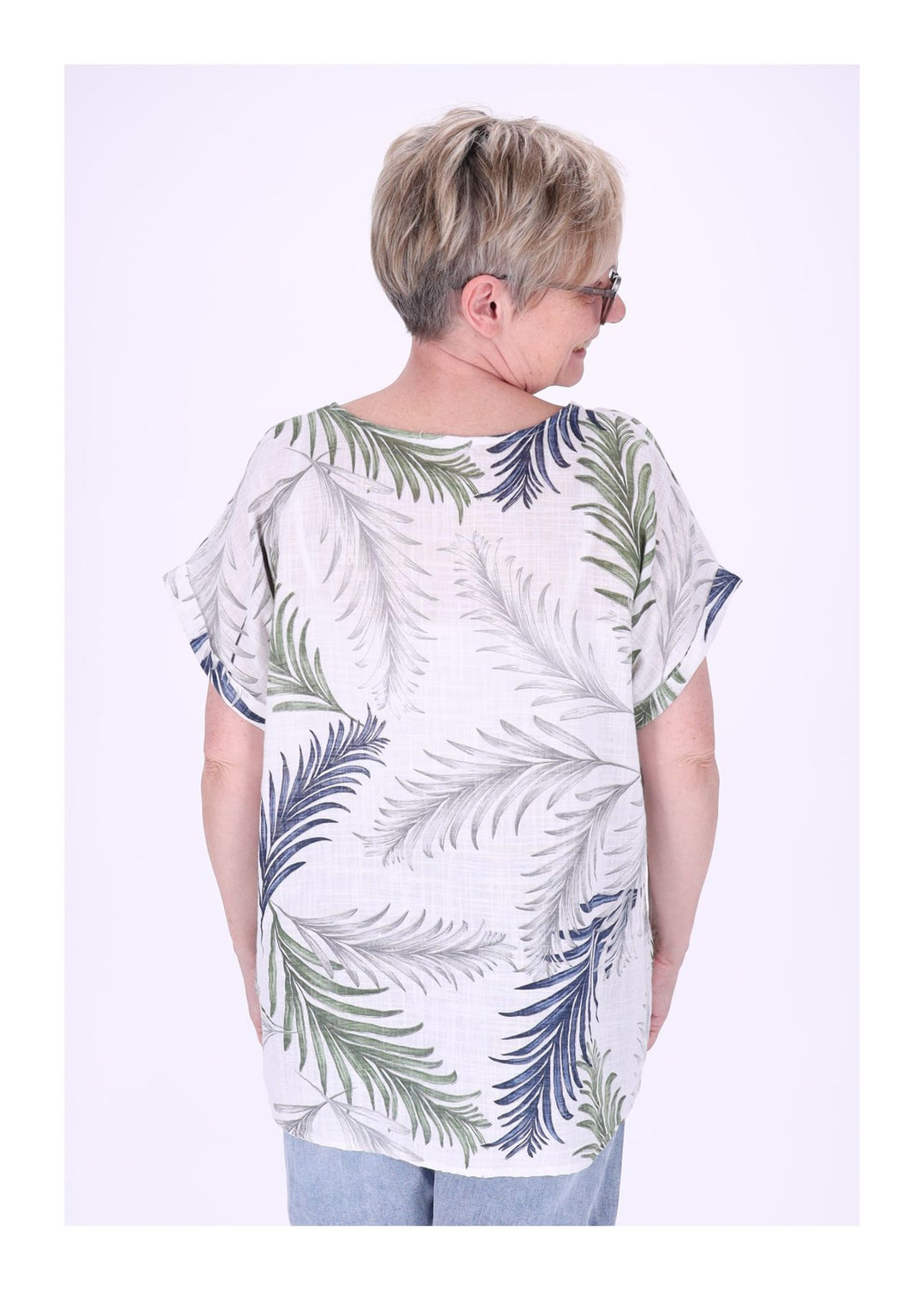 T-Shirt Damen Rundhals Leinenmix AOP