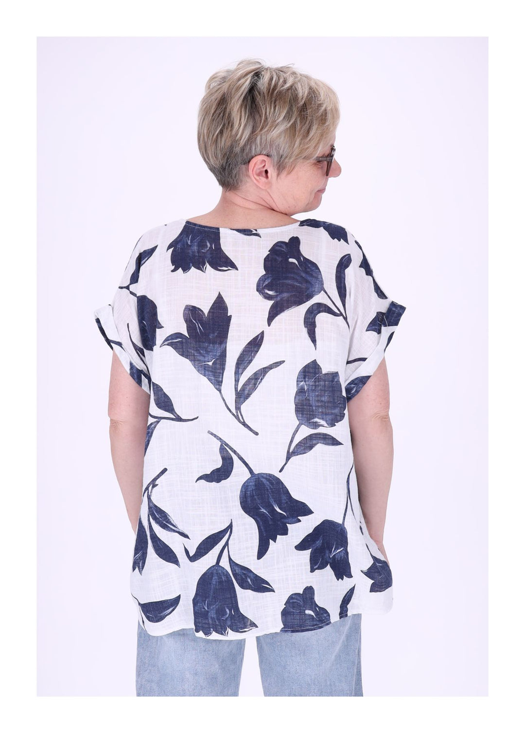 T-Shirt Damen Rundhals Leinenmix AOP