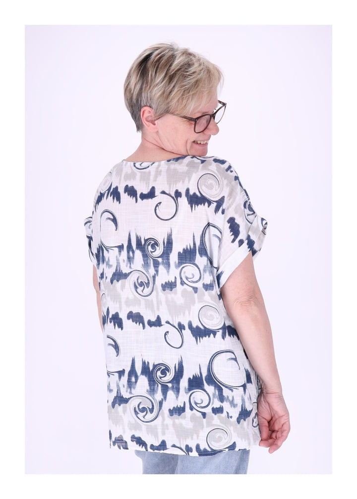 T-Shirt Damen Rundhals Leinenmix AOP