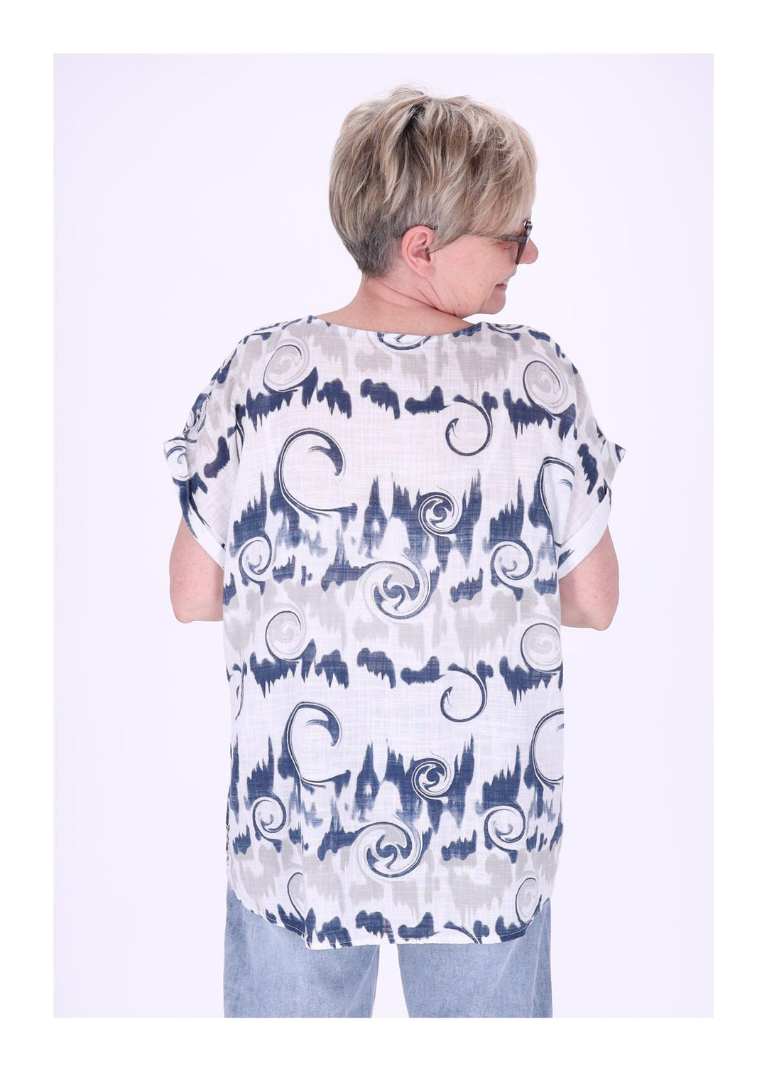T-Shirt Damen Rundhals Leinenmix AOP