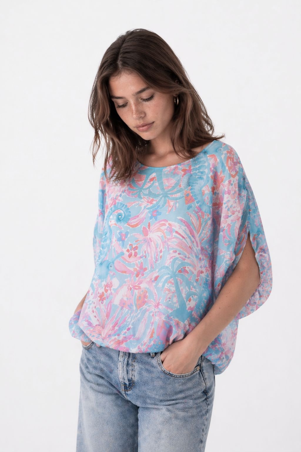 T-Shirt Damen Ballonschnitt AOP Seepferdchen