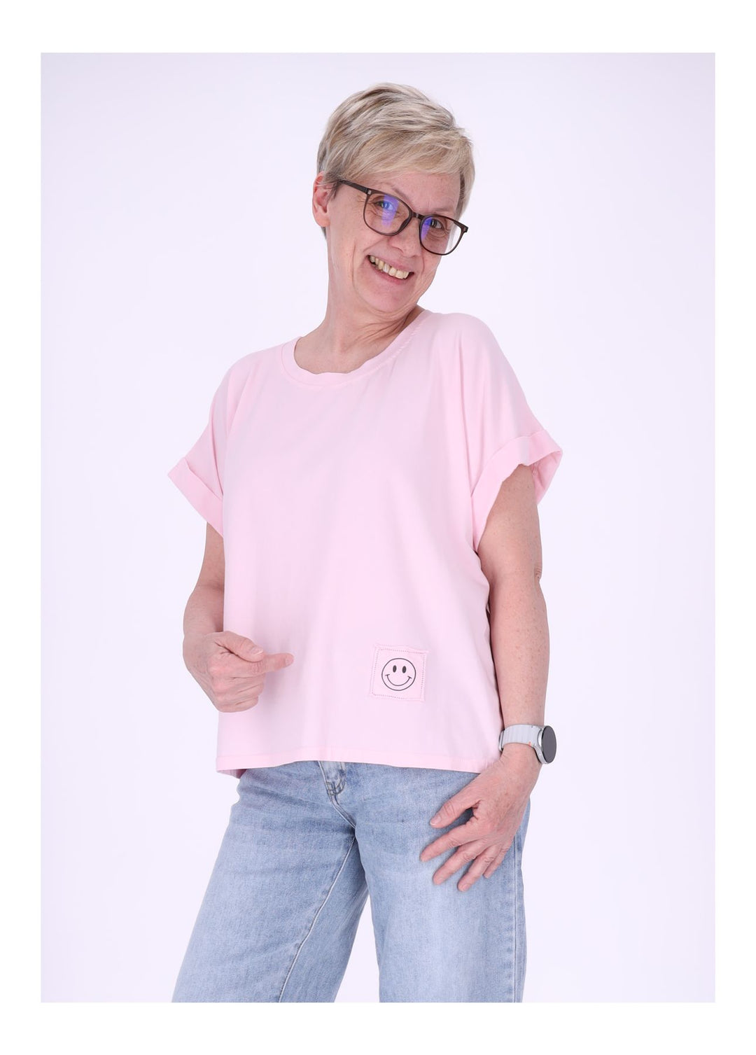 T-Shirt Damen Rundhals Smiley