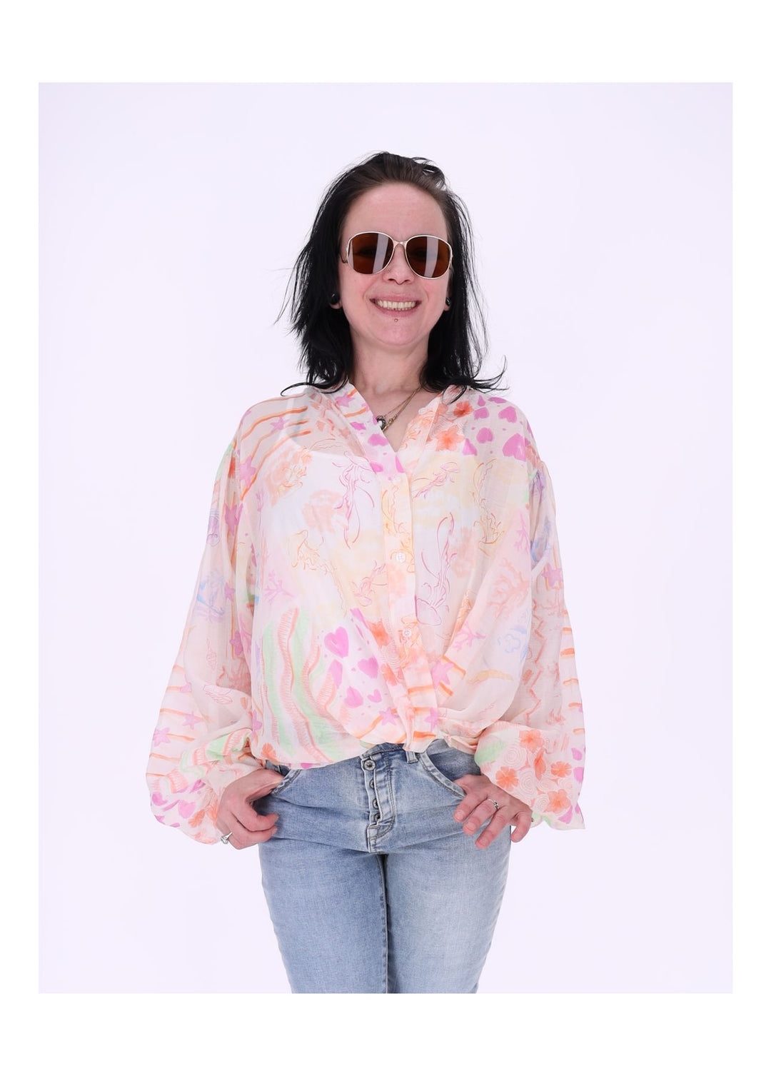 Bluse Damen Langarm AOP Meer
