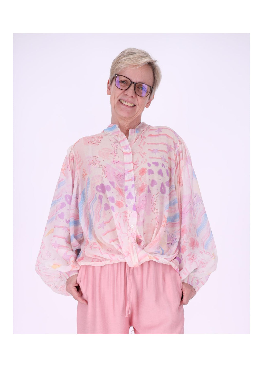 Bluse Damen Langarm AOP Meer