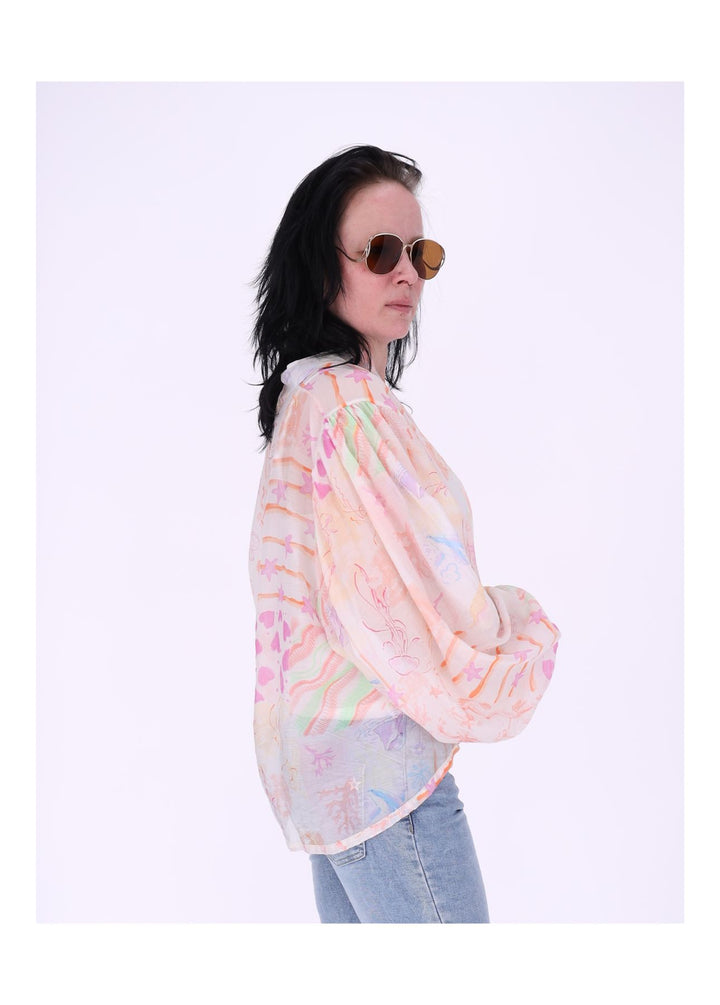 Bluse Damen Langarm AOP Meer