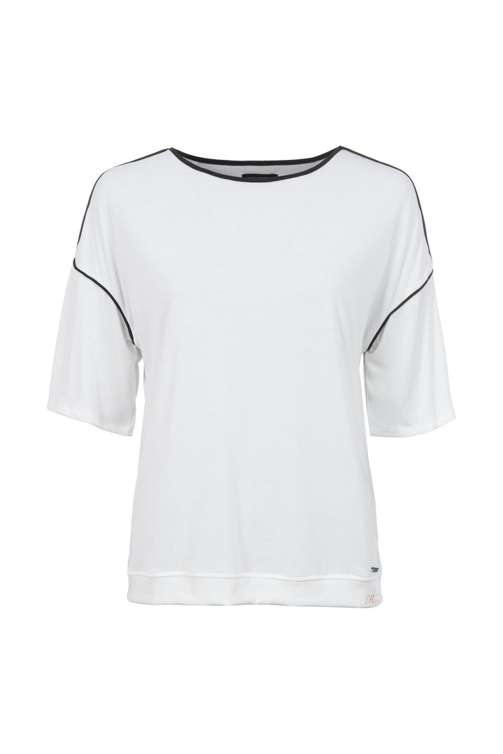 T-Shirt Damen Boxy-Schintt Pipings Kragen