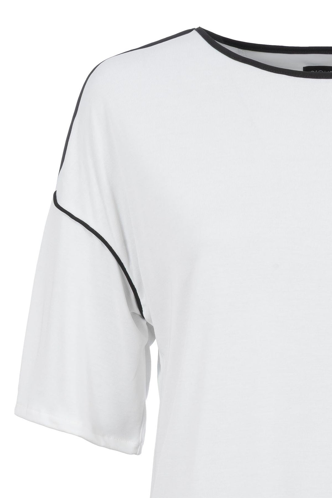 T-Shirt Damen Boxy-Schintt Pipings Kragen