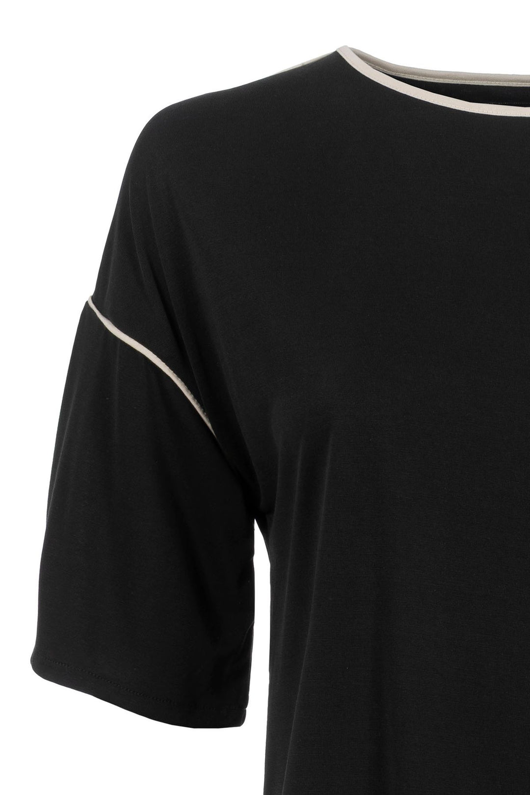 T-Shirt Damen Boxy-Schintt Pipings Kragen