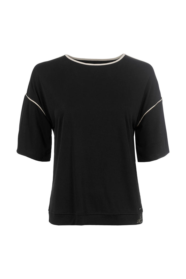 T-Shirt Damen Boxy-Schintt Pipings Kragen