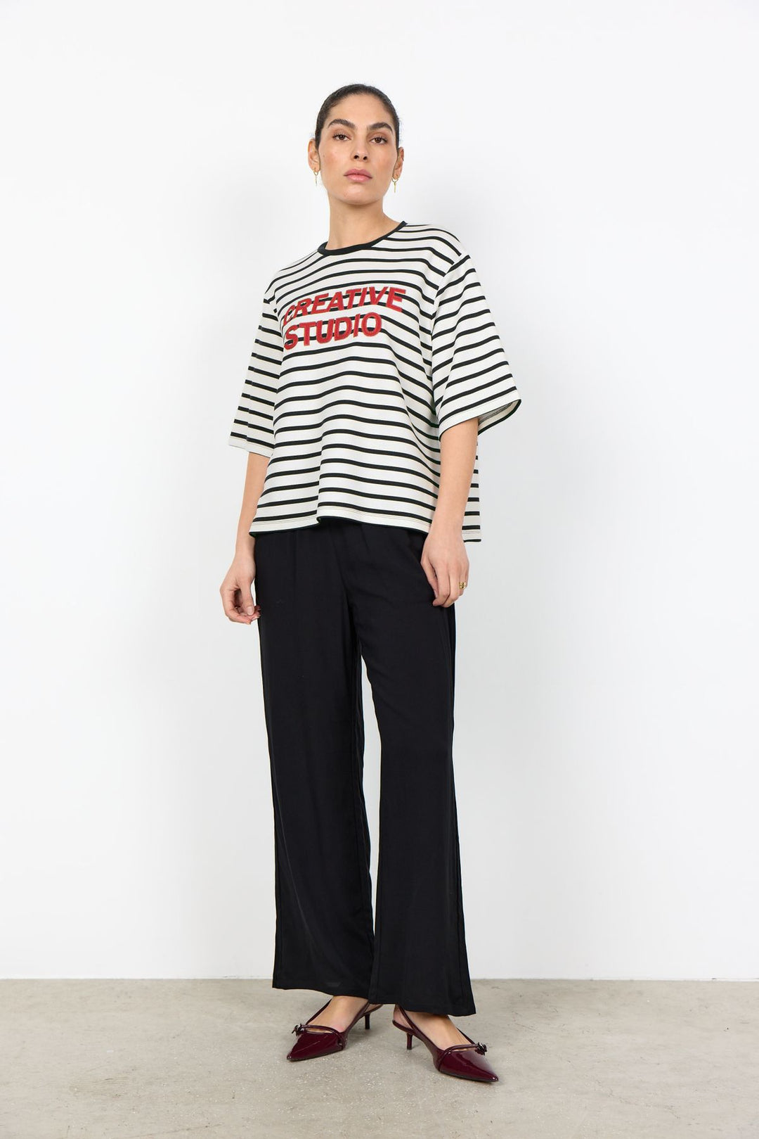 T-Shirt Damen Streifenmuster Bestickt
