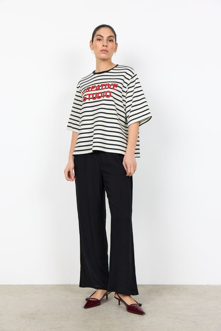 T-Shirt Damen Streifenmuster Bestickt