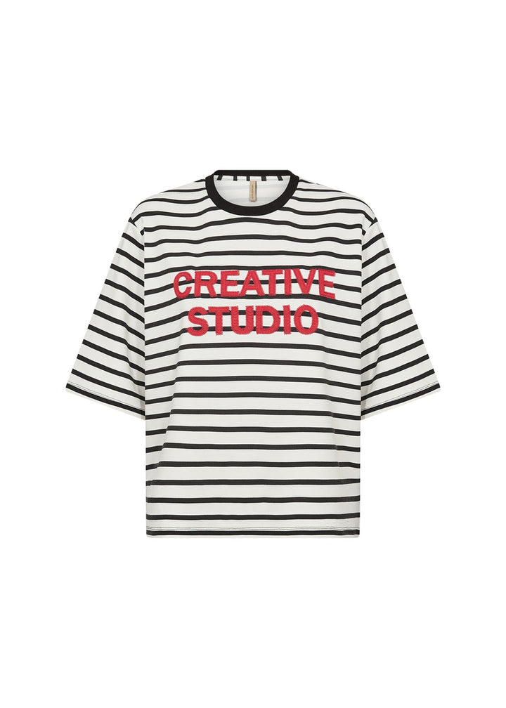 T-Shirt Damen Streifenmuster Bestickt