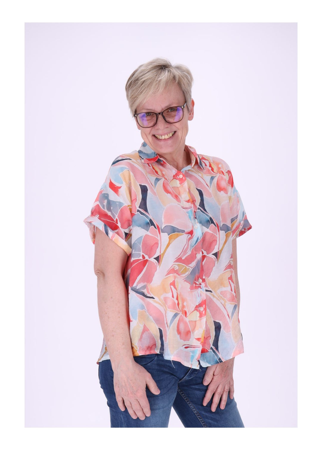 Bluse Damen Kurzarm AOP Floral