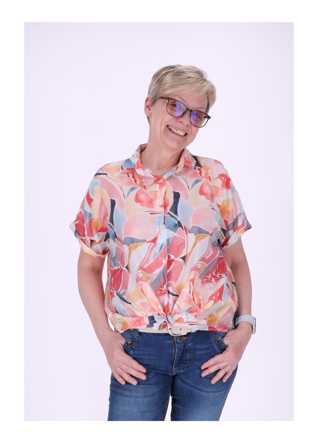 Bluse Damen Kurzarm AOP Floral