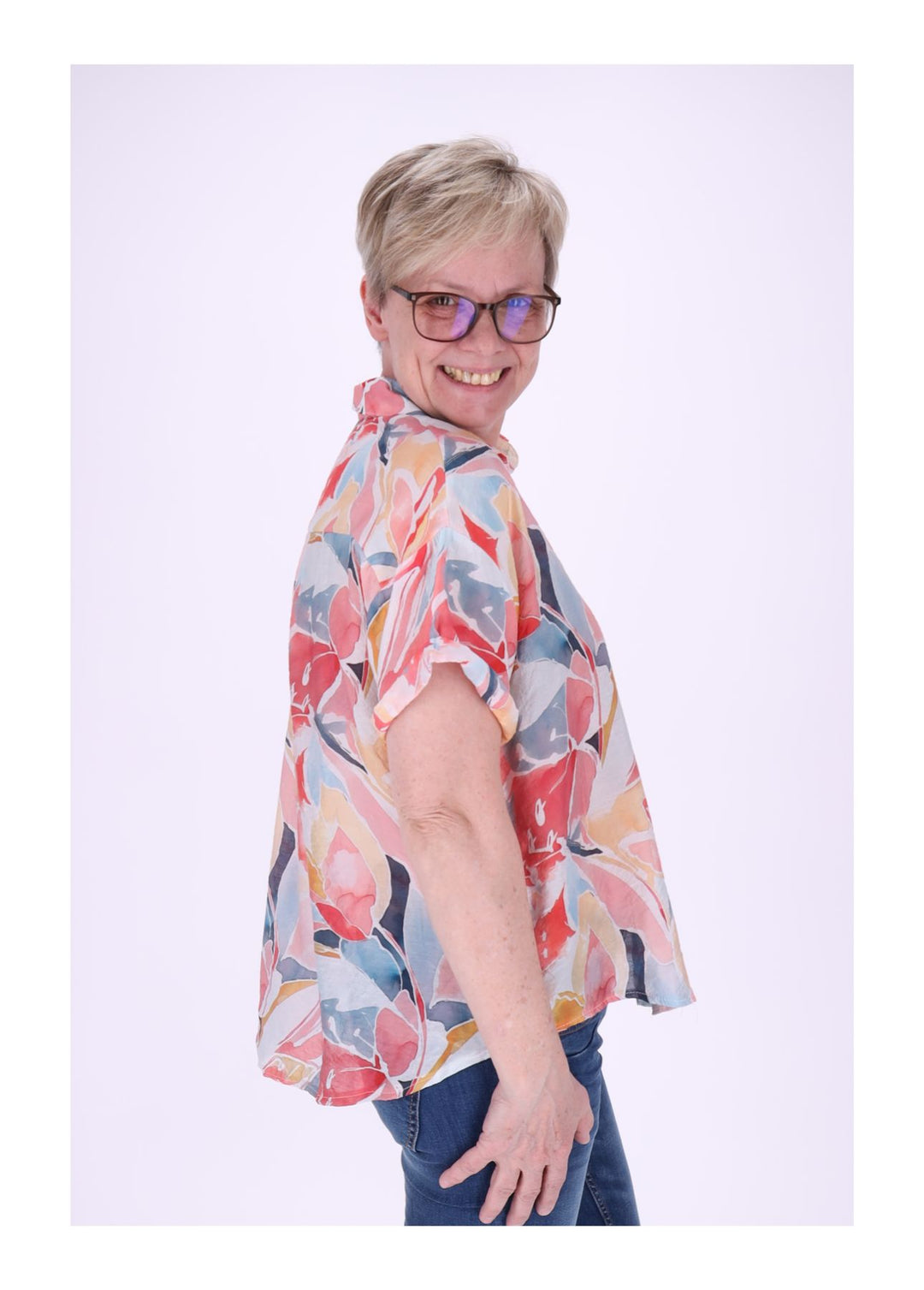 Bluse Damen Kurzarm AOP Floral