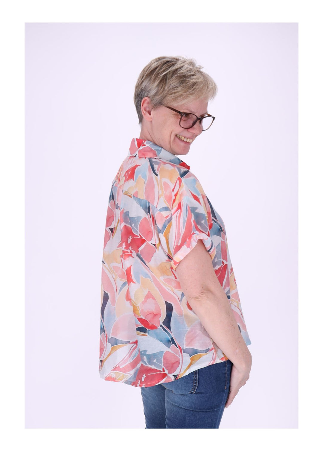 Bluse Damen Kurzarm AOP Floral