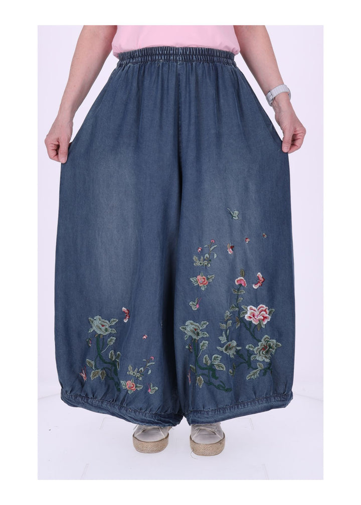 Jeans Damen 7/8 Culotte Stickerei