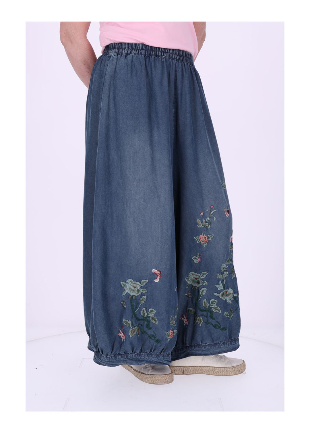 Jeans Damen 7/8 Culotte Stickerei