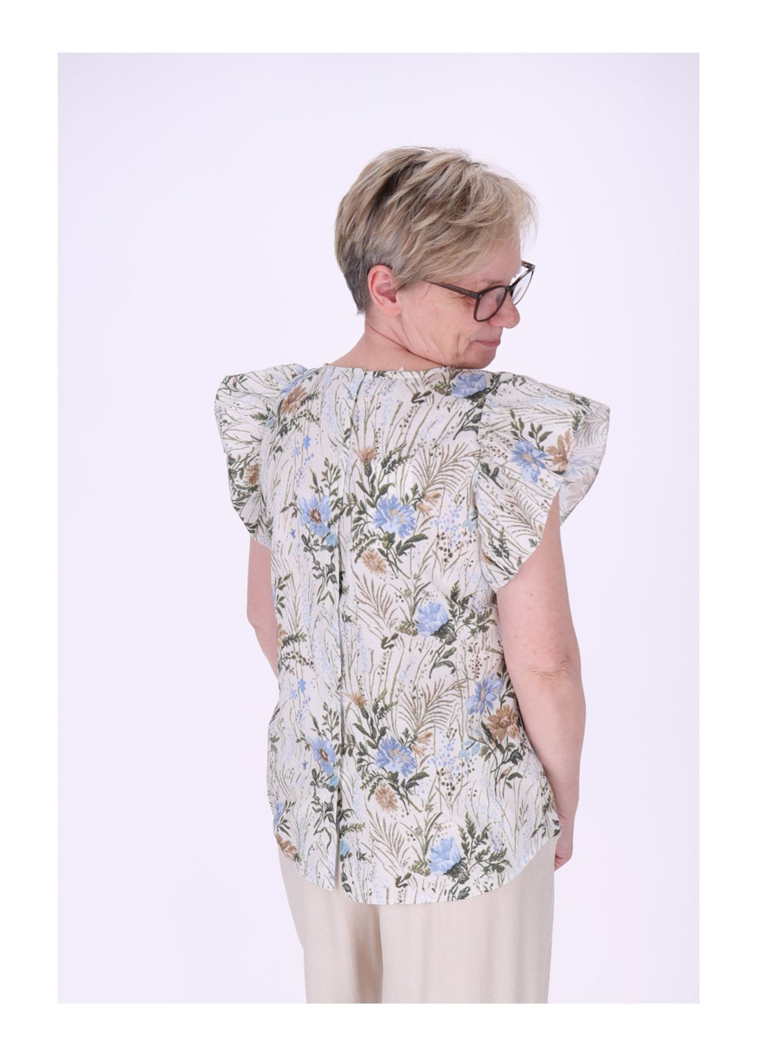 Bluse ohne Arm Rüschen Damen zum Binden AOP