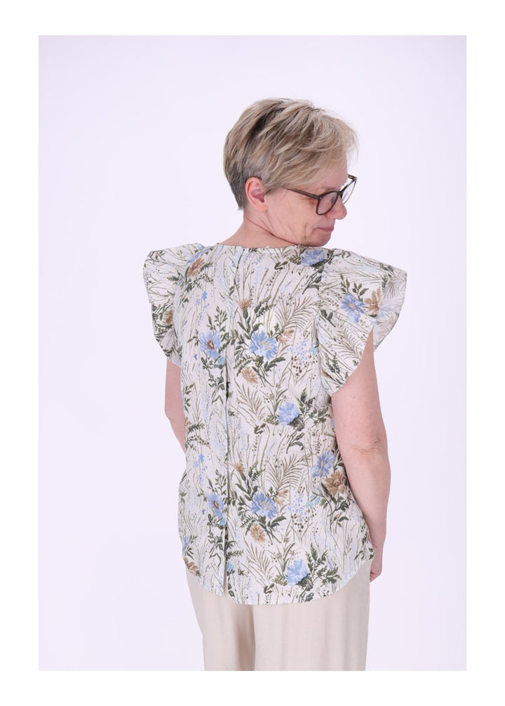 Bluse ohne Arm Rüschen Damen zum Binden AOP