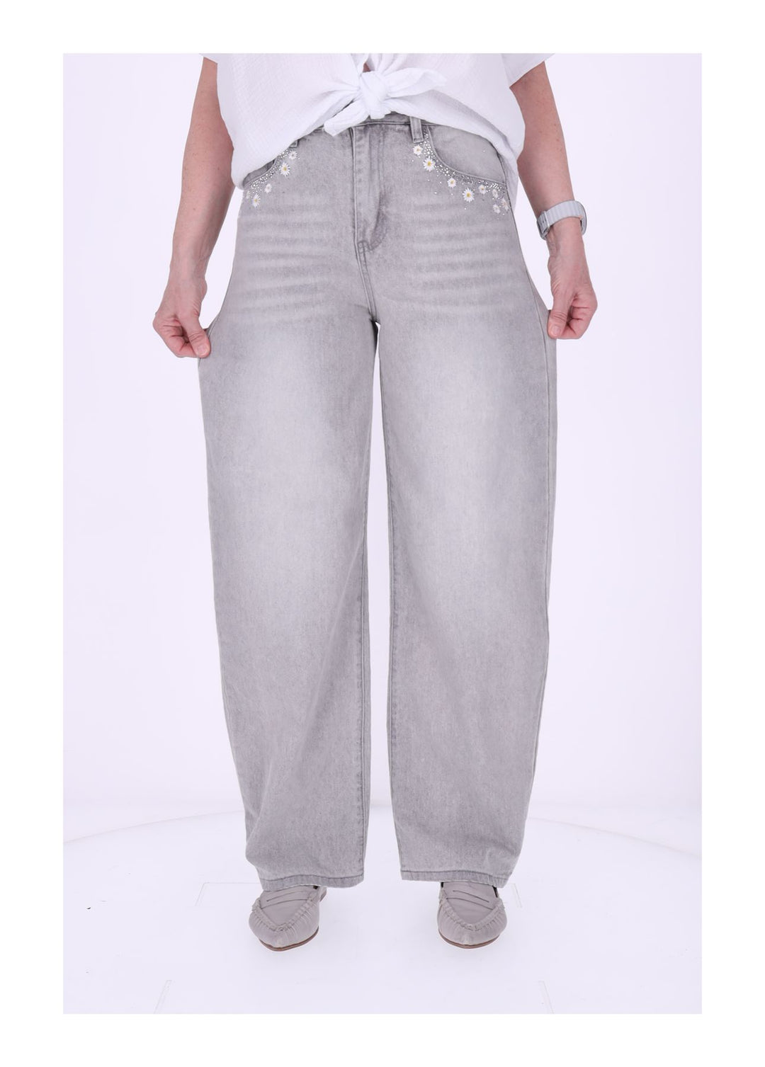 Jeans Damen Blüter Stickerei Strass