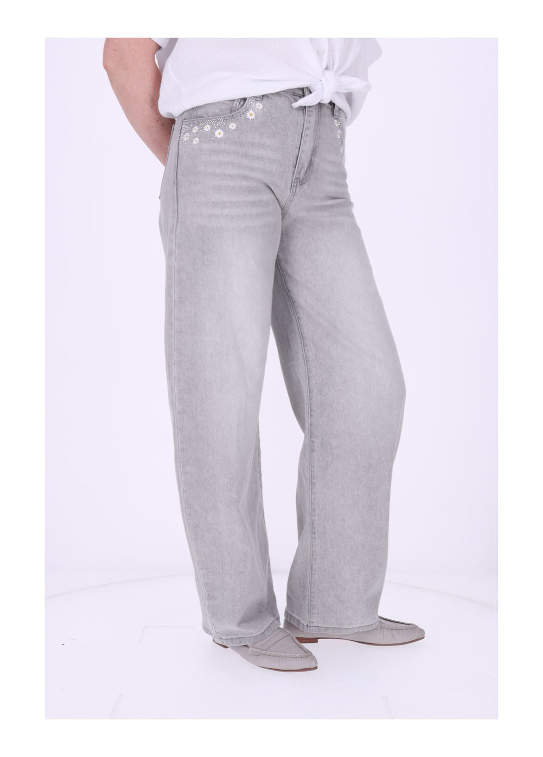 Jeans Damen Blüter Stickerei Strass