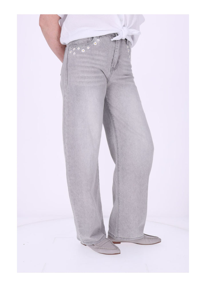 Jeans Damen Blüter Stickerei Strass