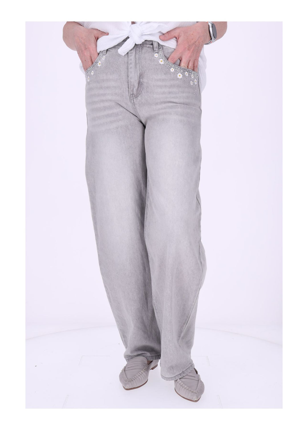 Jeans Damen Blüter Stickerei Strass