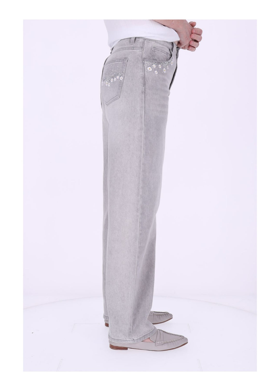 Jeans Damen Blüter Stickerei Strass