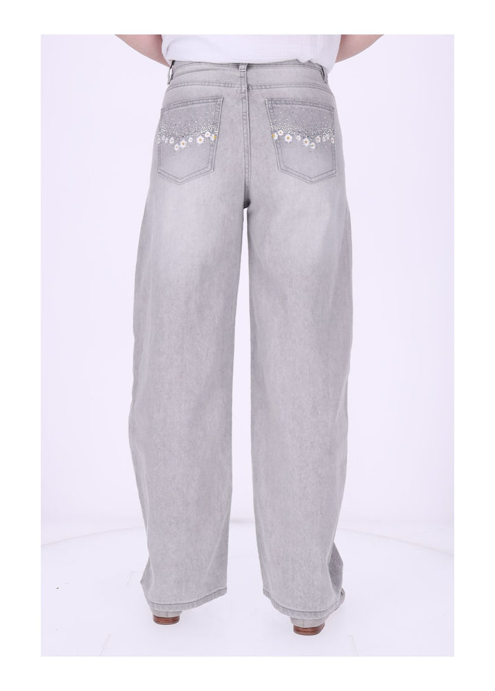 Jeans Damen Blüter Stickerei Strass