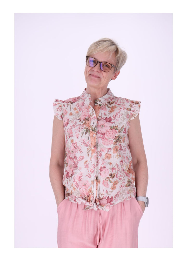 Bluse ohne Arm Rüschen Damen zum Binden AOP