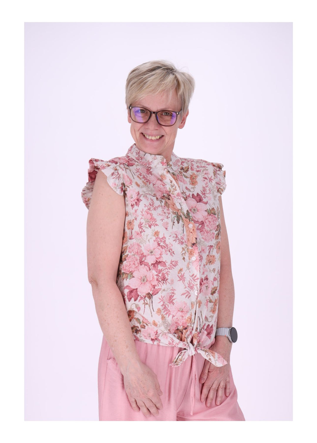 Bluse ohne Arm Rüschen Damen zum Binden AOP