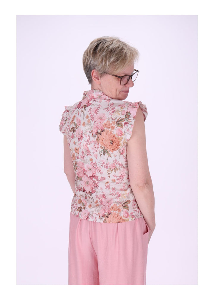 Bluse ohne Arm Rüschen Damen zum Binden AOP