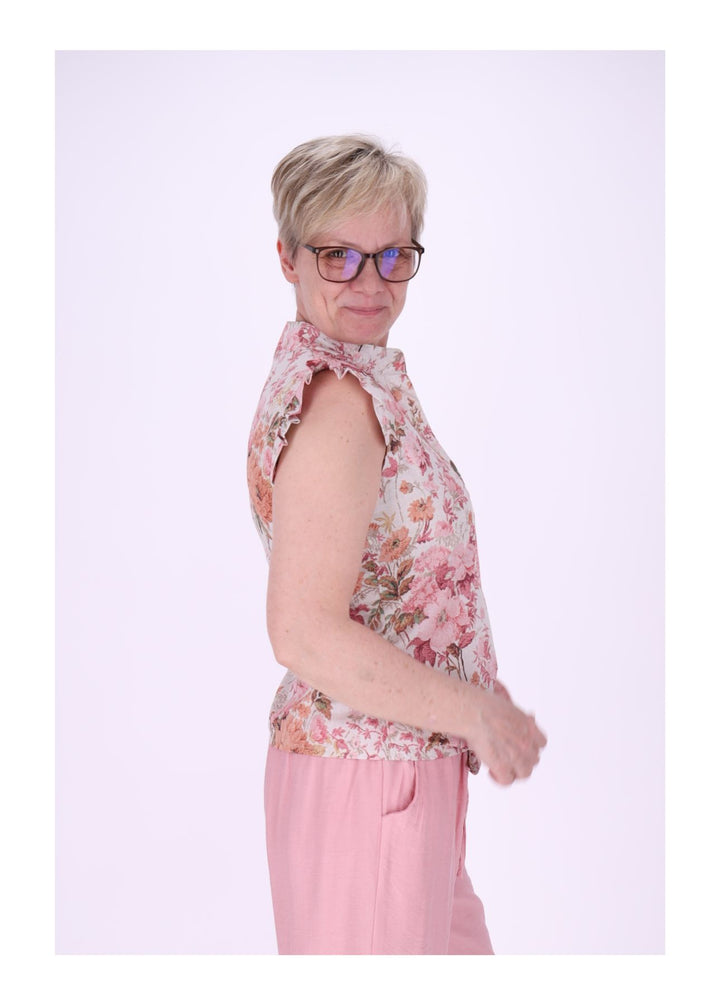 Bluse ohne Arm Rüschen Damen zum Binden AOP