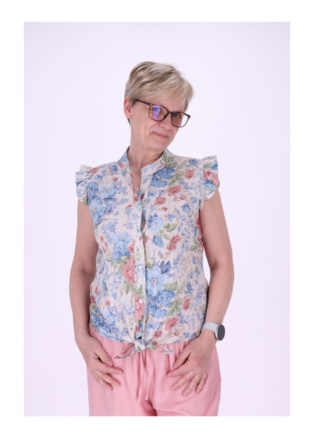 Bluse ohne Arm Rüschen Damen zum Binden AOP