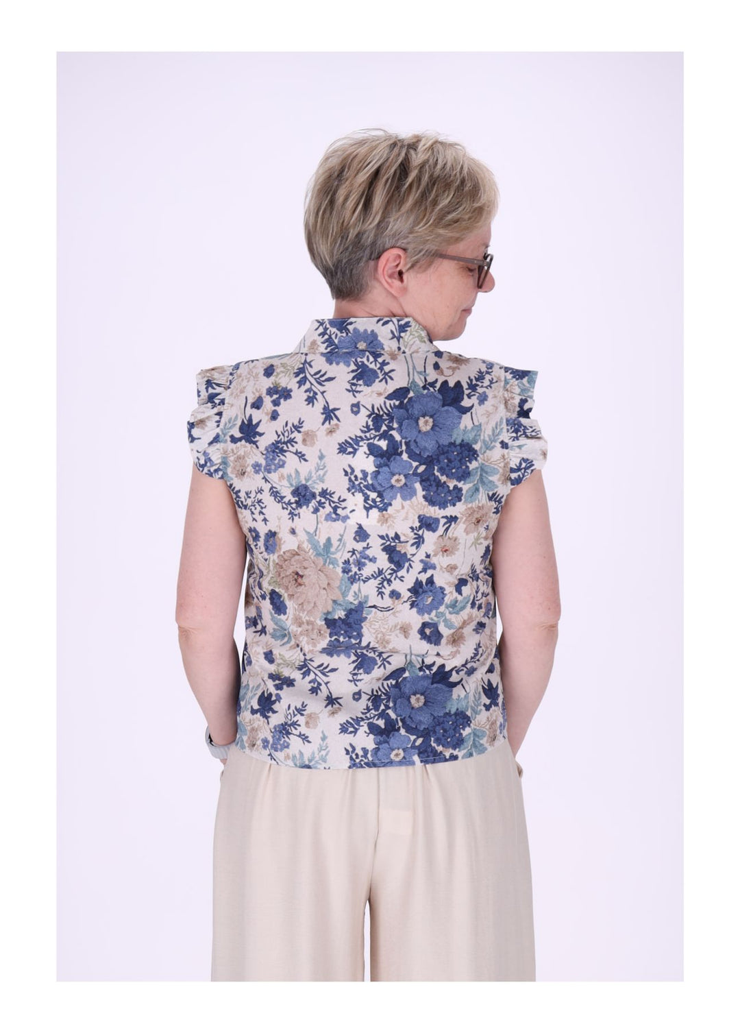 Bluse ohne Arm Rüschen Damen zum Binden AOP
