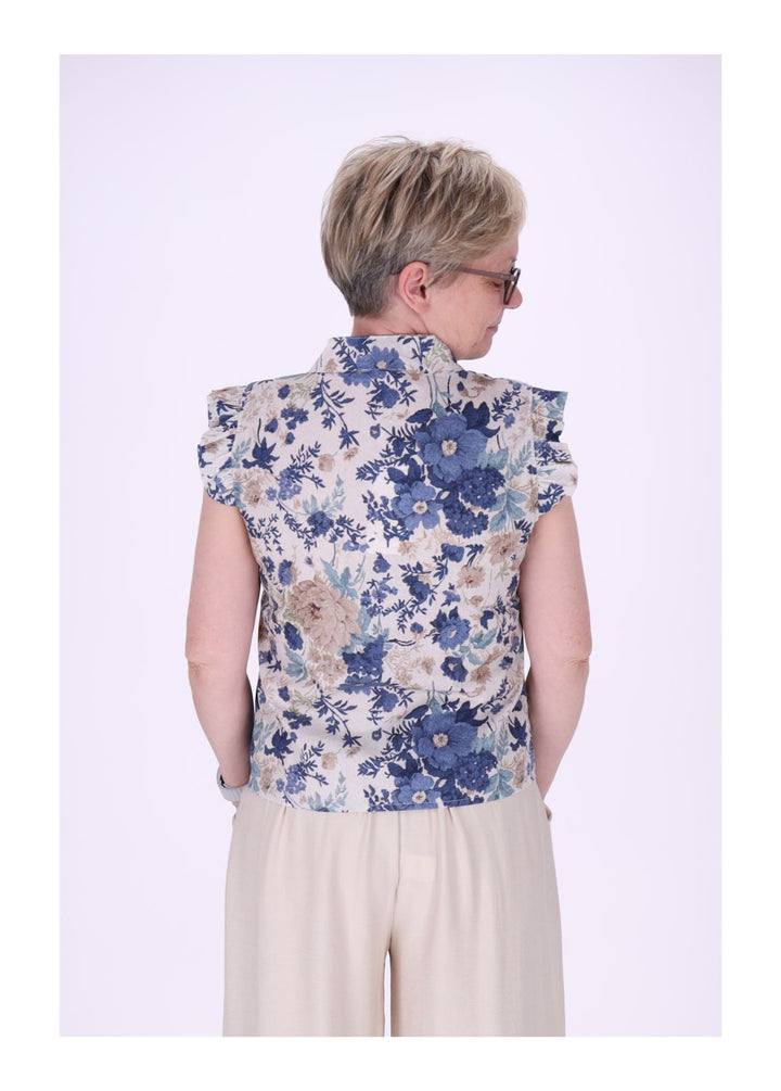 Bluse ohne Arm Rüschen Damen zum Binden AOP