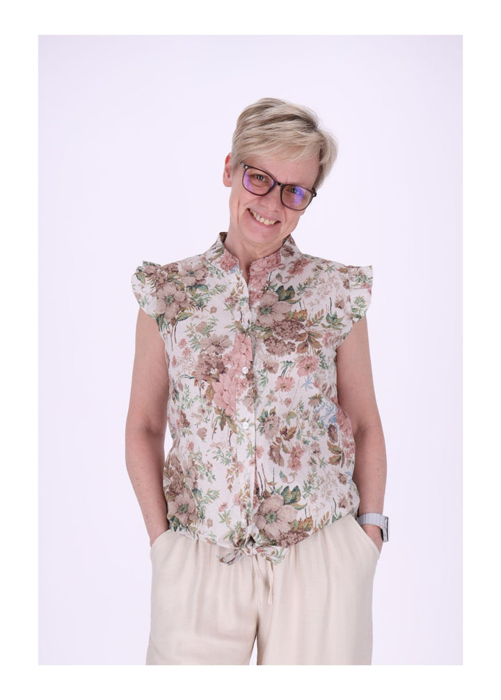Bluse ohne Arm Rüschen Damen zum Binden AOP